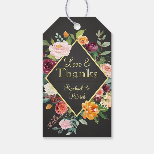 Rustikales Chalkboard und florales Dankeschön Geschenkanhänger (Vorderseite)