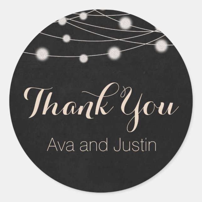 Rustikales Chalkboard und String Light Danke Siege Runder Aufkleber (Vorderseite)