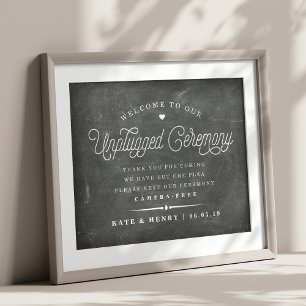 Rustikales Chalkboard Unplugged Zeremony Poster 1