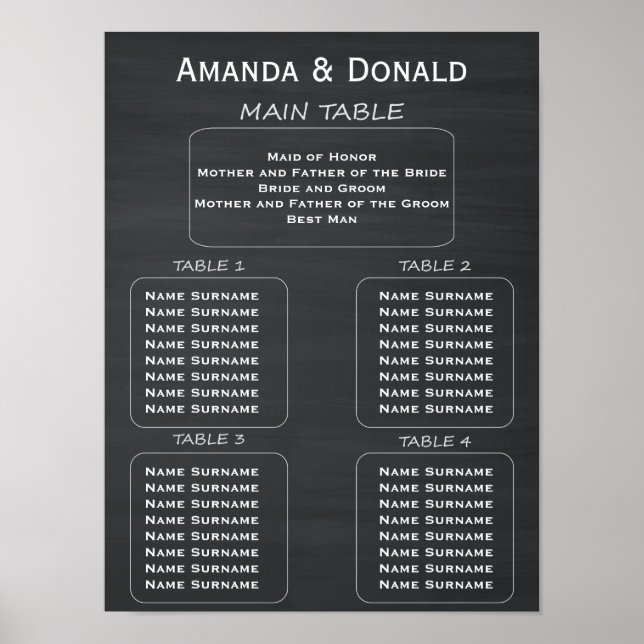 Rustikales Chalkboard Wedding 32 Guest Seating Cha Poster (Vorne)
