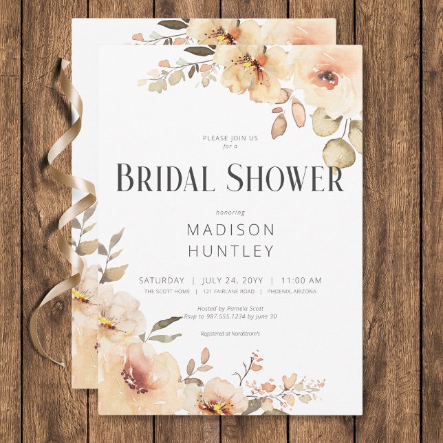 Rustikales Champagnercreme Brautparty Einladung (Rustic Champagne Cream Floral Bridal Shower Invitation)