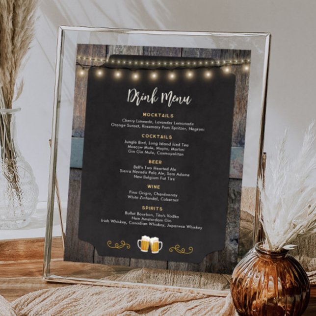 Rustikales Cheers and Bers Themed 8x10 Drink Menu Poster (Rustic Cheers and Beers Themed 8x10 Dinner Menu Poster)