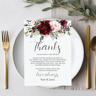 Rustikales Chic Burgundy Blush Floral QR Share Fot Dankeskarte