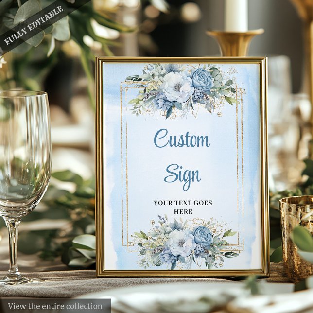 Rustikales Chic Dusty Blue Greenery Gold Custom Si Poster (Rustic Chic Dusty Blue Greenery Gold Custom Sign)
