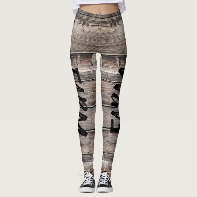 rustikales Chic FARM LIFE-Skript auf Barnwood Leggings (Vorderseite)