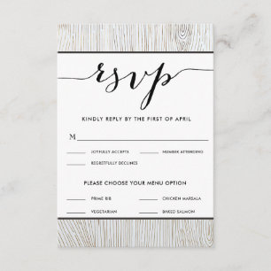 Rustikales Chic Gold Wood Wedding RSVP Menü Auswah Karte