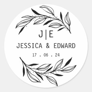 Rustikales Chic Leaf Ampersand Couple Initial Scri Runder Aufkleber