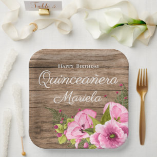 Rustikales Chic Pink Poppies Quinceañera Pappteller