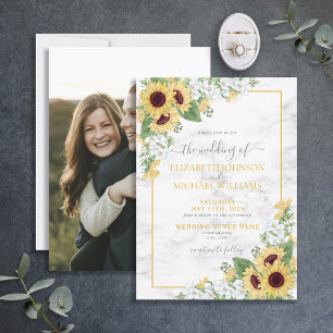 Rustikales Chic Sunflower & Gray Foto Hochzeit Einladung