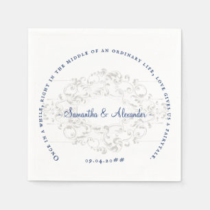 Rustikales Chic Wappen Ivory Royal Blue Gothic Wed Serviette