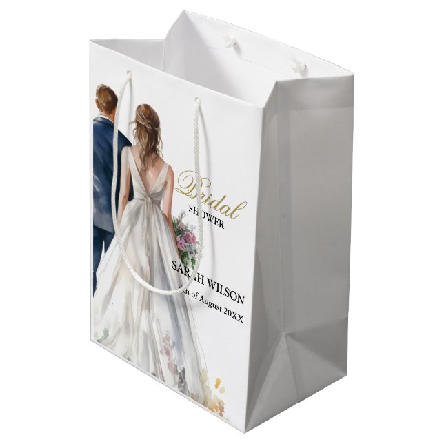 Rustikales Classic Boho Floral Brautparty Mittlere Geschenktüte (Rückseite Schrägansicht)