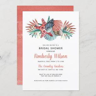 Rustikales Coral Blue Beach Brautparty Einladung