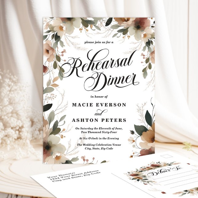 Rustikales Cotattore Probe Einladungspostkarte (Elegant, affordable rehearsal dinner invites with a romantic cottagecore touch.)