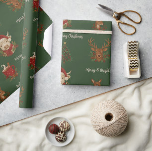 rustikales Cottage-Zentrum frohe Weihnachtstiere & Geschenkpapier