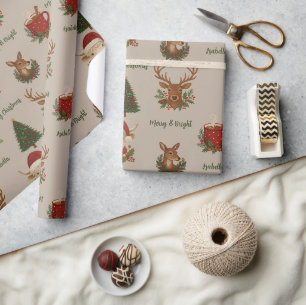 rustikales Cottage-Zentrum frohe Weihnachtstiere & Geschenkpapier