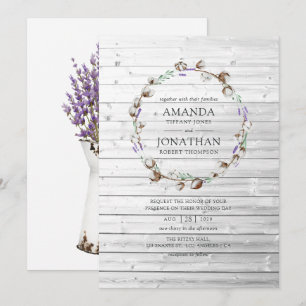 Rustikales Cotton Lavender Wedding Einladung