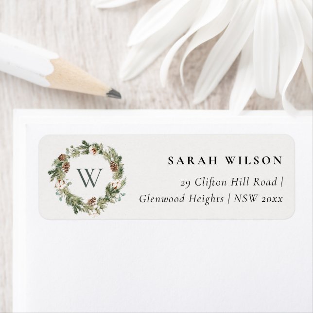 Rustikales Cotton Pine Cone Monigram Weihnachtsans (Insitu)