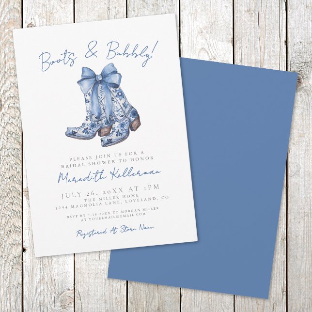 Rustikales Country Blue Bow Brautparty Einladung (Rustic Country Blue Bow Bridal Shower Invitation)