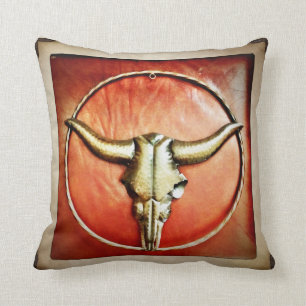 Rustikales Country Bull Horns Imitate Lederdesign Kissen