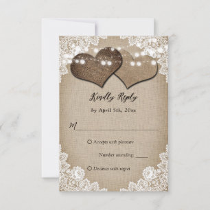 Rustikales Country Burlap Hearts Blumenwettbewerb  RSVP Karte