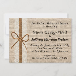 Rustikales Country Burlap Hochzeit Probe Dinner Einladung