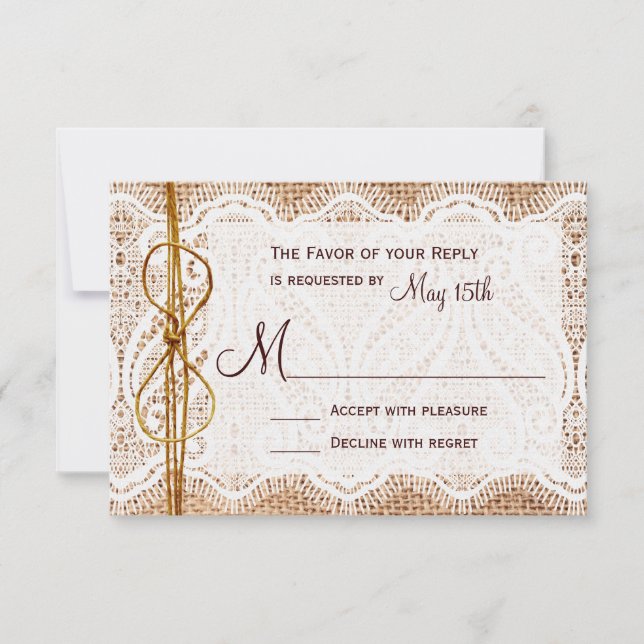 Rustikales Country Burlap Lace Twine Wedding RSVP (Vorderseite)