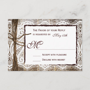 Rustikales Country Burlap Lace Twine Wedding RSVP Karte