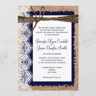 Rustikales Country Burlap Lace Twine Wedites Einladung