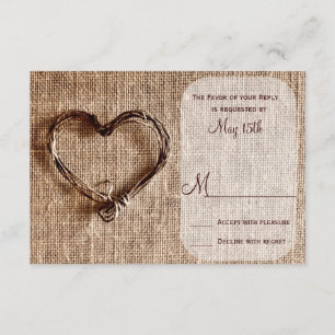 Rustikales Country Burlap Twine Heart Wedding RSVP