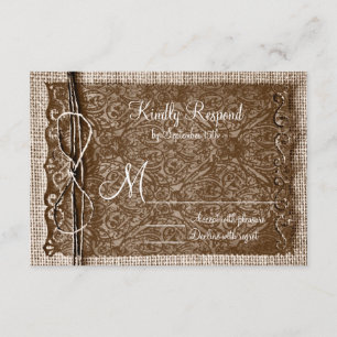 Rustikales Country Burlap Twine Scroll Wedding RSV RSVP Karte