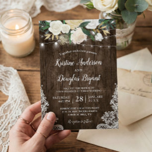 Rustikales Country Chic Blumenstrauß Hochzeit Einladung