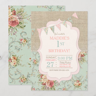 Rustikales Country Chic Burlap Lace Shabby Floral Einladung