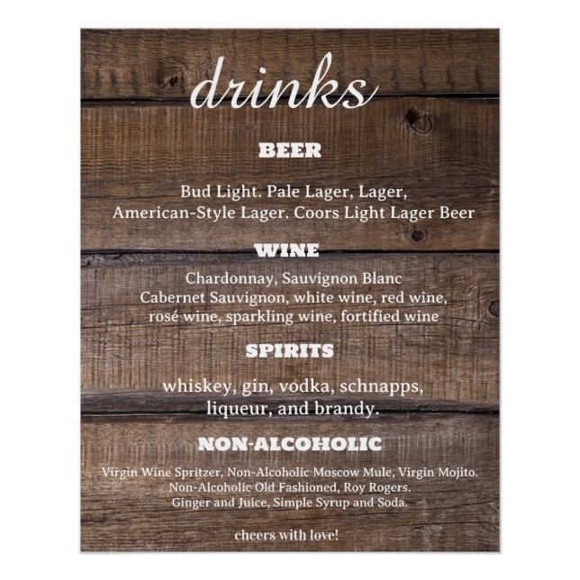Rustikales Country Drink Bar Sign Business Poster (Vorderseite)