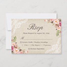 Rustikales Country floral Lace Burlap UAWG RSVP Karte