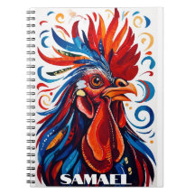Rustikales Country Folk Rooster Huhn Red Blue Name