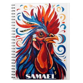 Rustikales Country Folk Rooster Huhn Red Blue Name Notizblock