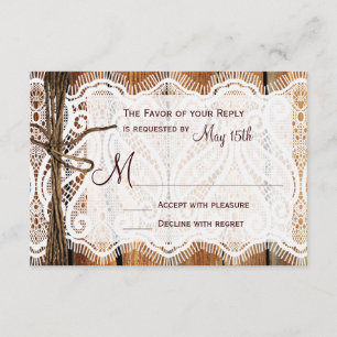 Rustikales Country Lace Twine Wood Wedding RSVP
