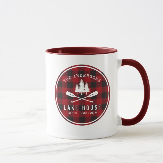Rustikales Country Lake House Tree Red Buffalo Kar Tasse (Rechts)