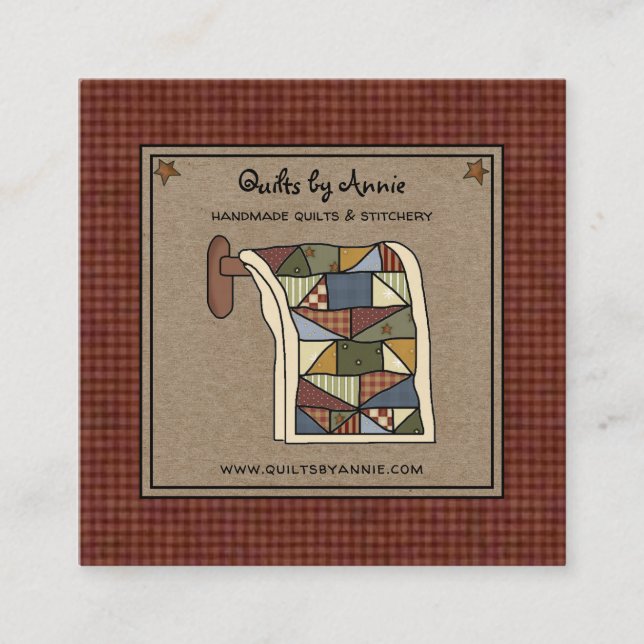 Rustikales Country Quilter Stitcher Handmade Craft Quadratische Visitenkarte (Vorderseite)