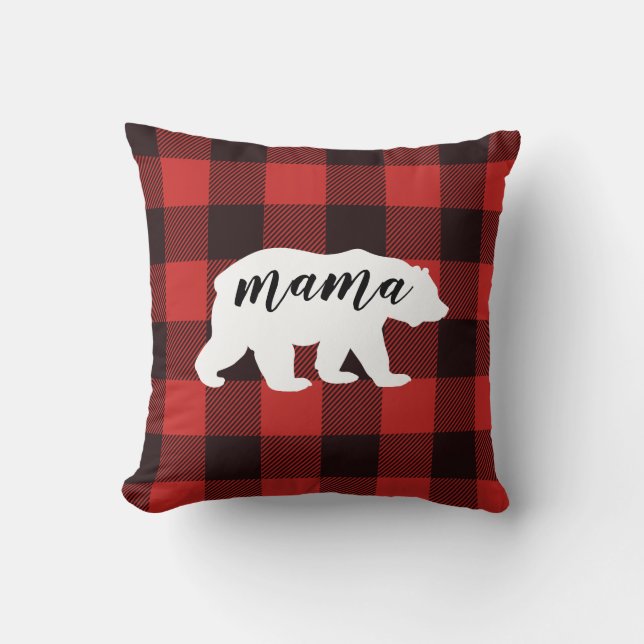 Rustikales Country Red & Black Flannel Mama Bear Kissen (Vorderseite)