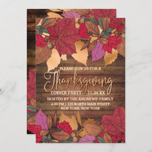 Rustikales Country Red Brown Herbstlaubs Erntedank Einladung