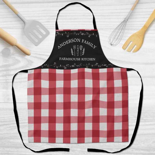 Rustikales Country Red Gingham Black Chalkboard Schürze (Close up)