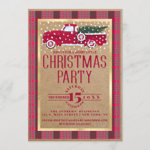 Rustikales Country Red Truck Flannel Weihnachtsfes Einladung