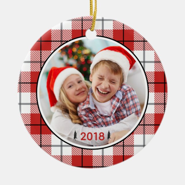 Rustikales Country Red White & Black Flannel Muste Keramik Ornament (Vorne)