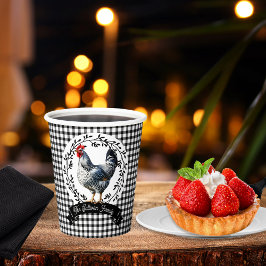 Rustikales Country Rooster Chicken BW Gingham Karo Pappbecher