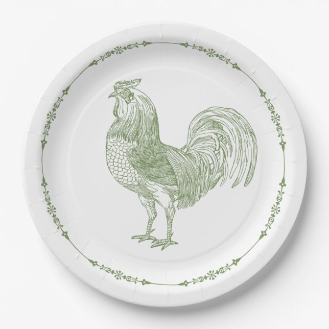 Rustikales Country Rooster Sage Green Pappteller (Vorderseite)