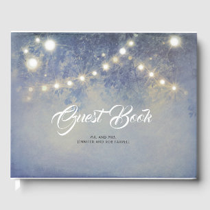Rustikales Country String Lights Dusty Blue Weddin Gästebuch