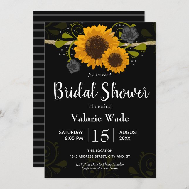 Rustikales Country Sunflown Brautparty Einladung (Vorne/Hinten)