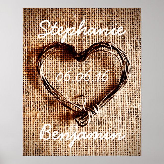 Rustikales Country Twine Heart Burlap Wedding Post Poster (Vorne)