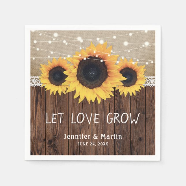 Rustikales Country Wood Burlap Lace Sonnenblume Ho Serviette (Vorderseite)